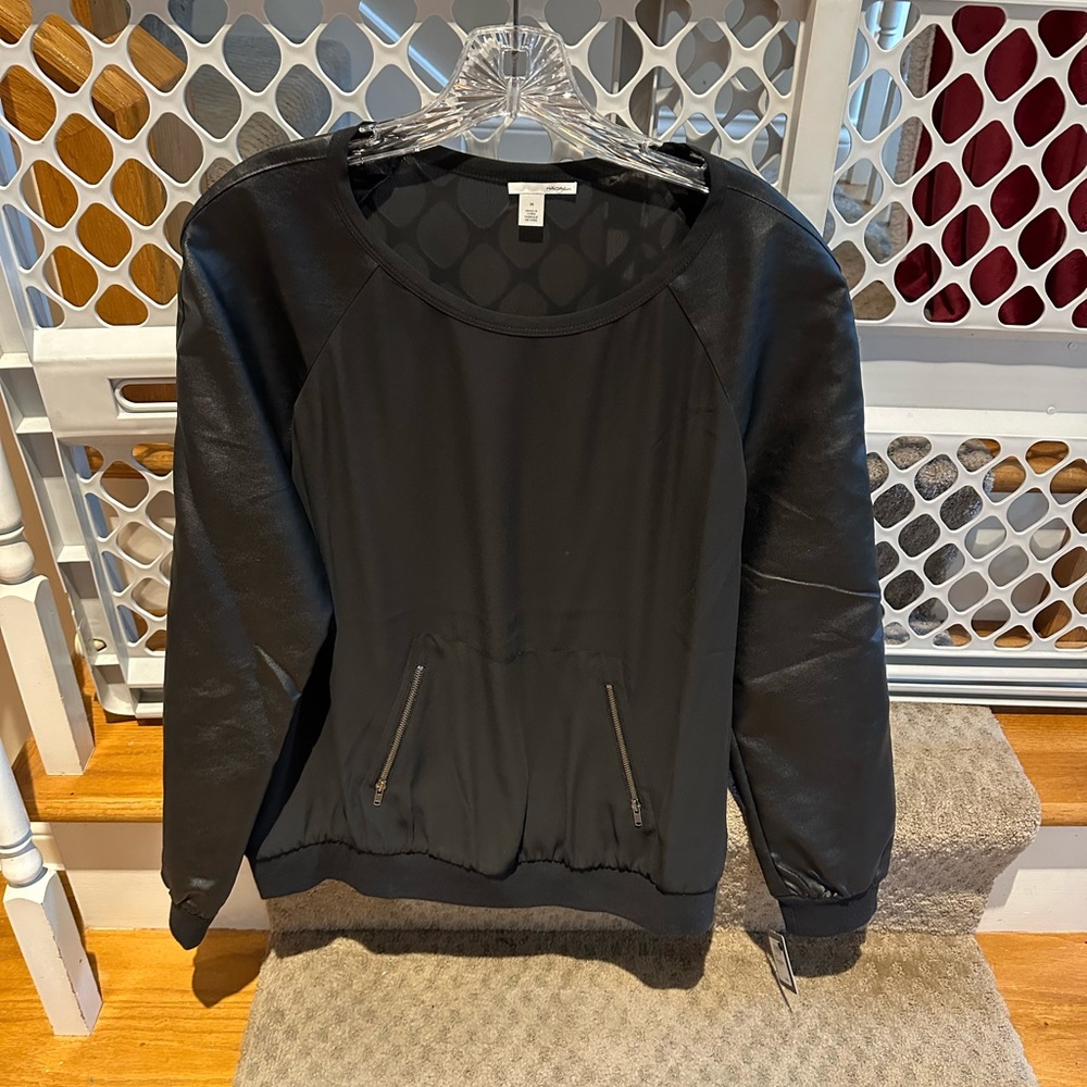 Halogen top with faux leather sleeves